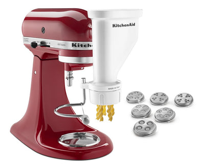 KitchenAid Gourmet Pasta Press Attachment – White, 6 Pasta Plates, Fits All KitchenAid Stand Mixers